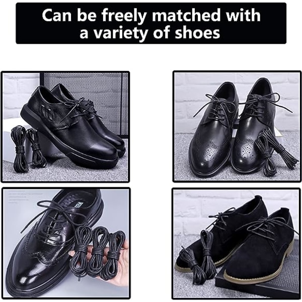 2 Par Skosnören - Runda Vaxade Snören, Runda Svarta Snören, Ersättningssnöre för Alla Klännings- och Casual Oxford Ankle Boots, 1.8m