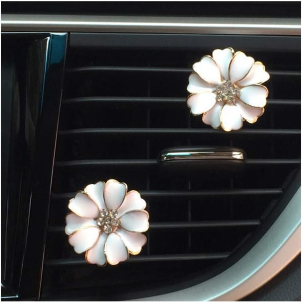 2-pack Daisy Flowers Biltillbehör Söt luftfräschare för bil Bling Diamond Luftventil Clips Inredning för bilar (rosa)