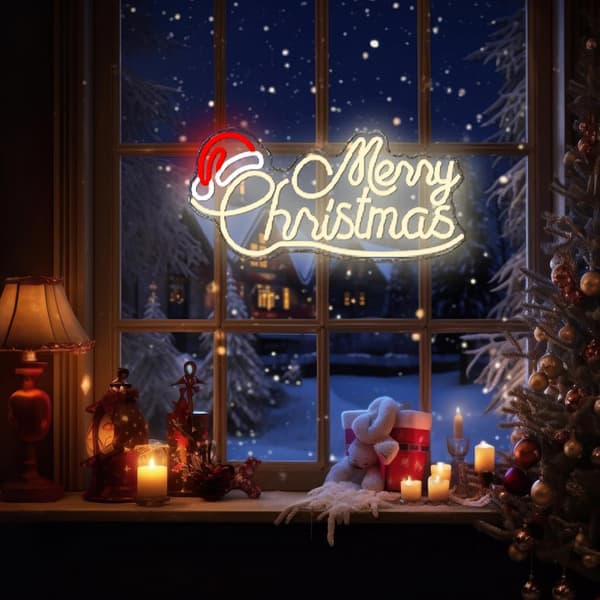 Specialdesignet Moderne Minimalistisk Glædelig Jul Neonskilt - Elegant LED Julevægkunst, Moderne Julepynt til Kontor, Stue