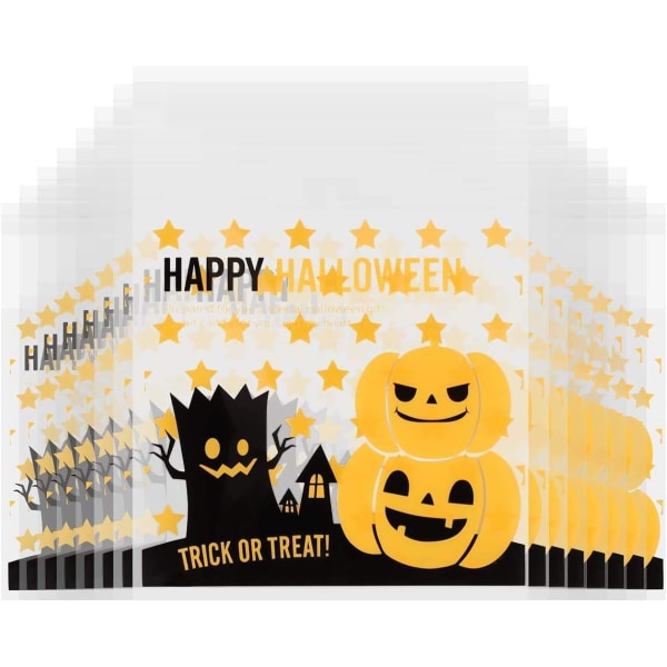 Halloween Cellofanpåsar, VIPITH 100 st Återförslutningsbara Pumpa Demon Trä Cellofan Godispåsar