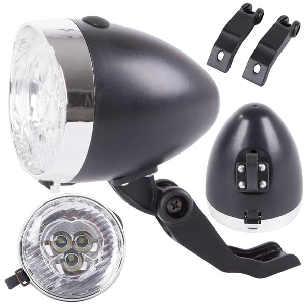 Frontlykt sykkel 3 LED batterier retro krom