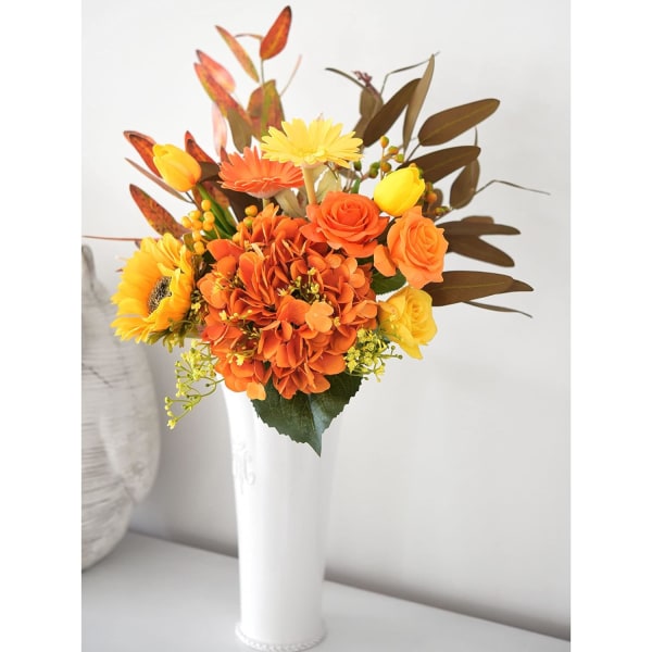 5 st konstgjorda sidenhortensior, blomsterarrangemang dekoration 47 cm deep orange