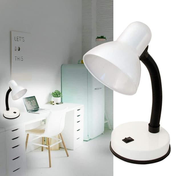 TL1201-B Klemmelampe, Base til E27 Pære, Fleksibel Arm, med Kabel og Afbryder