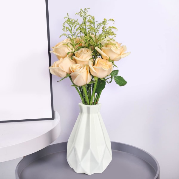 Hvid plastik vase til blomster, uknuselig, keramisk look dekor vase geometrisk stil accent vaser