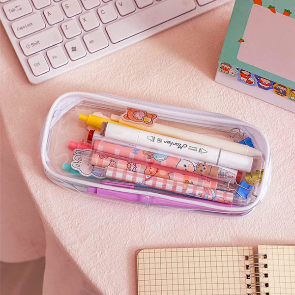 Gennemsigtig blyantpose, eksamensblyantpose, vandtæt PVC-pung med lynlås til kosmetik, rejsebagage, makeup-kosmetikpung (hvid)