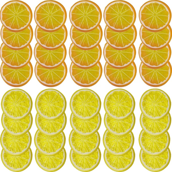 40 ST Simulering Citronskivor Plast Falska konstgjorda frukter Fest Bröllopsdekoration Verklighetstrogna Dekorativ (Gul orange)