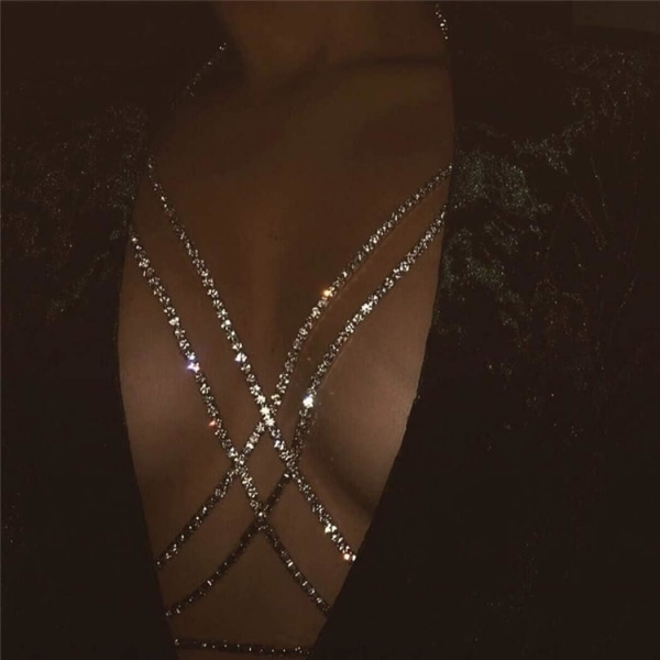 Mode Kristallguld Body Chain Party Bikini Crossover bröstkedjor BH Snygga smyckenstillbehör
