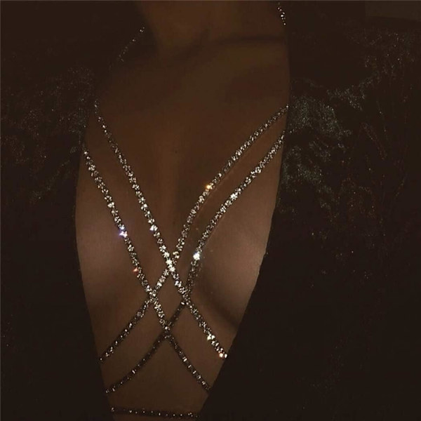 Mote Krystall Gull Body Chain Fest Bikini Crossover Brystkjeder BH Delikat Smykker Tilbehør
