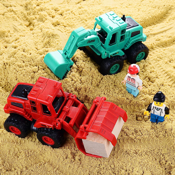 Konstruktionsleksaker för 3 år gamla pojkar flickor barn, friktionsdrivna konstruktionsbilar leksakssandbil med grävmaskin, bulldozer, (färg 4-pack)