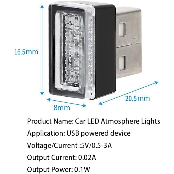 USB-bilarmaturer, 5 st Universal Mini LED-lampor, Billampor för atmosfär (5 färger, Röd/Blå/Rosa/Vit/Isblå)
