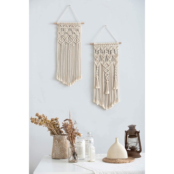 2 kpl Makramee-seinävaate boho chic boheemi koti geometrinen taide sisustus, 70cm (P) x 33cm (L)