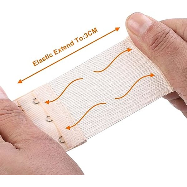 BH-förlängare, set med 6 damers bröstremmar förlängare elastisk förlängare set 3 rader x 2 krokar, hudfärg, vit, svart