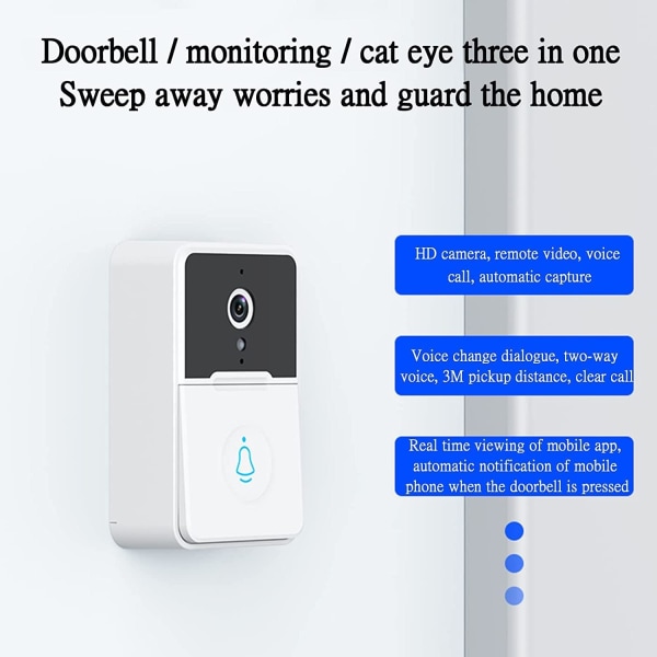 Smart dörrklocka, trådlös fjärrkontroll Videodörrklocka Wifi Uppladdningsbar säkerhetsdörr Chimel