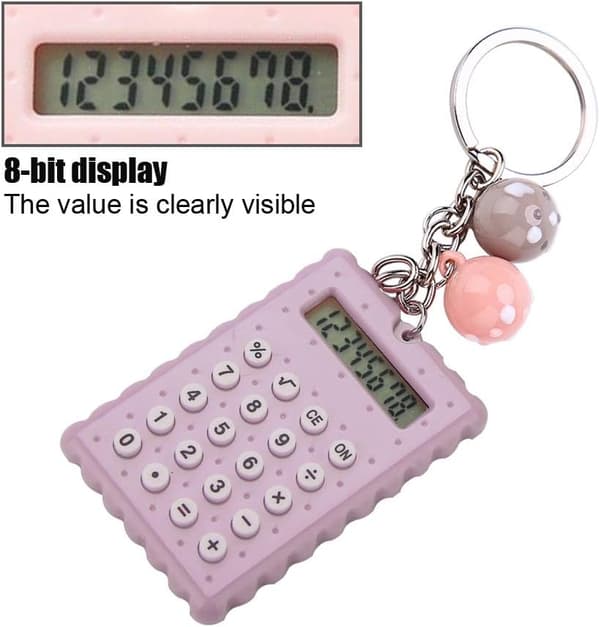 Söpö mini-taskulaskin, 8-numeroinen mini-taskulaskin avaimenperällä - sininen silikonipainike Purple
