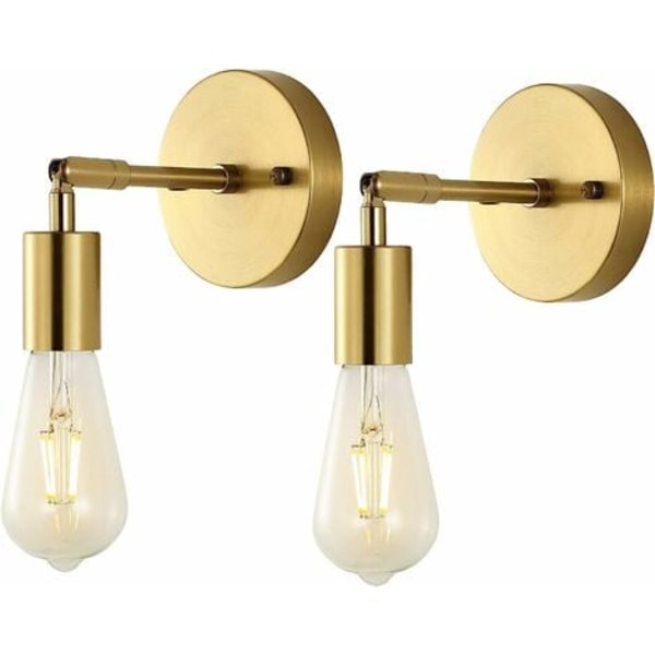 2 delar mässing badrumslampor E27 Retro Vintage Industriell loftlampa Vägglampa (guldfärgad) (glödlampor ingår ej)