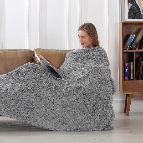 Dekorativt ekstra blødt fuzzy faux pels tæppe 130*160cm, ensfarvet vendbart shaggy tæppe, hyggeligt fleece tæpper til sofa soveværelse, mørkegrå