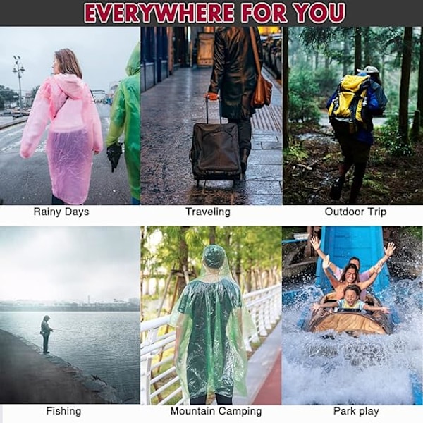 5-pack engångsregnponchos - One Size Rain  Med huva och ärmar Perfekt för festivaler, camping, fiske, nöjesparker etc