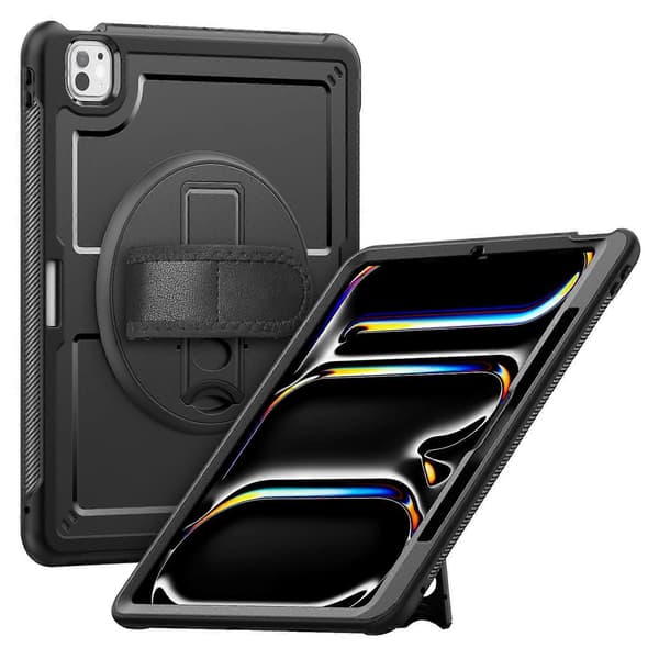 Fodral för iPad Pro 13 (2024) M4 med Ställ PC+TPE Tablettskydd med Handrem och Axelrem