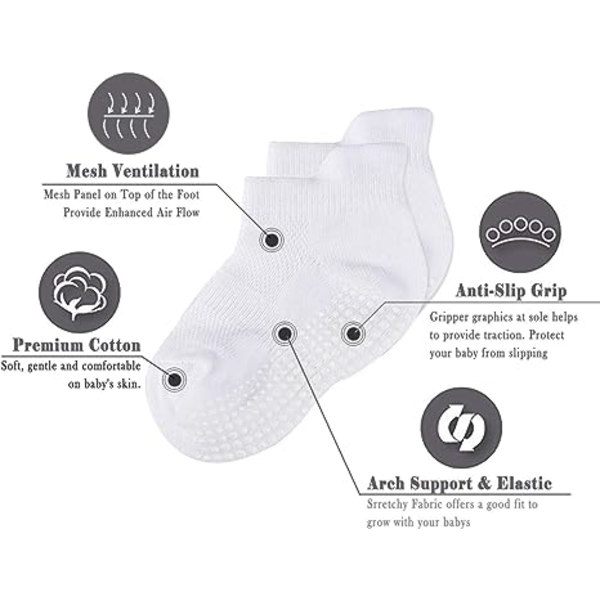 Bomull Andningsbar Mesh Anti-Slip/Slip Strumpor för Nyfödda och Småbarn 6 Par