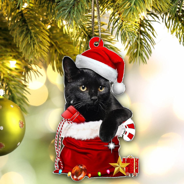 Sjove sorte katte ornamenter, 3,1 tommer højde søde katte juledekoration, julepynt, juletræophæng