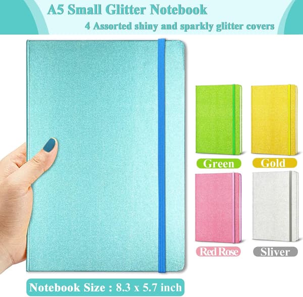 Blå notesbog A5, Glitter Hardback Notesbog til piger 160 sider foret notesblok Blue