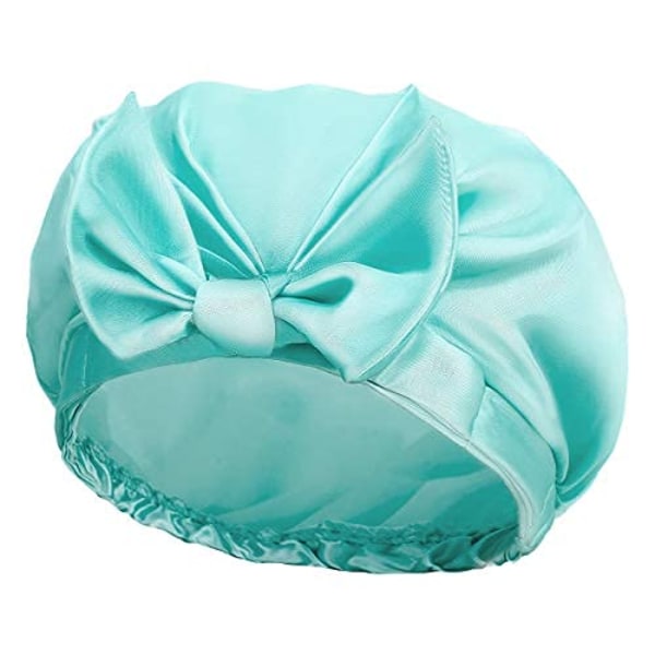 Dusjhette, sløyfe dobbelt lag gjenbrukbar silkesateng hårdusjhette for damer skjønnhetsbad, hår spa, Teal)