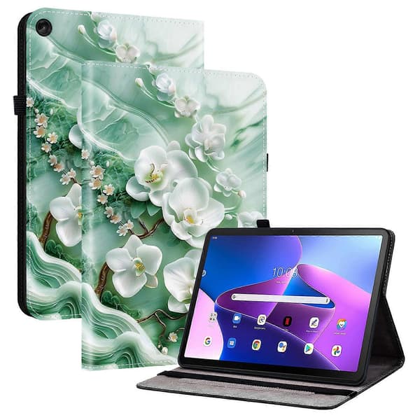 För Lenovo Tab M10 Plus (3:e generationen) Läderfodral Mönstertryckt Ställ Tablet Skydd med Kortplatser
