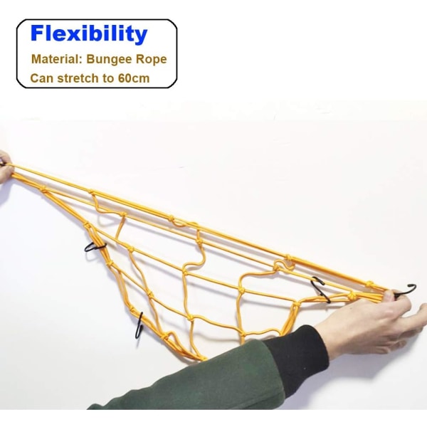 2 kpl tavaratilan verkkoa, 40*40cm telineen elastinen säilytysverkko 6 pyörän moottoripyörän säädettävät koukut (keltainen)