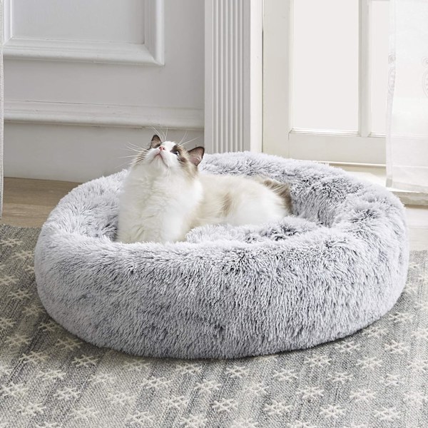 Hundeseng og katteseng, original beroligende hundeseng for små og mellomstore kjæledyr light grey 27 x 27 Inch