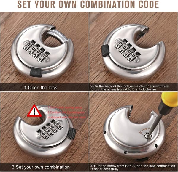 4-siffrig kombinationshänglås med härdad stålbåge, utomhuskombinationshänglås (4-pack)