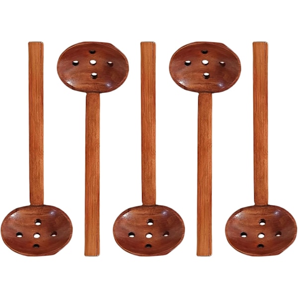 Träskedar, 5 Delar Japansk Långt Handtag Sköldpaddssked Ajisen Ramen Sked Premium Träslev för Gröt Ramen Soppa Slotted spoon