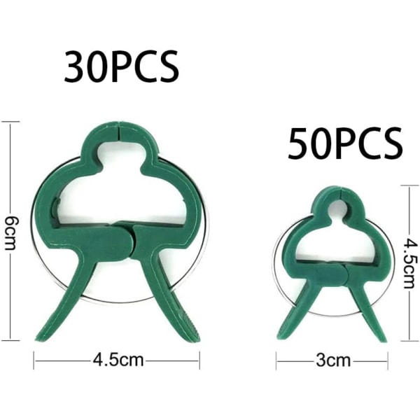 80 klämmor (30 stora + 50 små) gröna växtklämmor - Klätterhjälp för klätterväxter på skruvpinnar eller för trädgård och grönsaksland