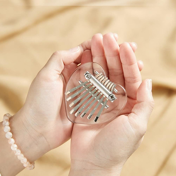 Mini Kalimba 8-tangenters tommelpiano, solid akryl fingerpiano med snor