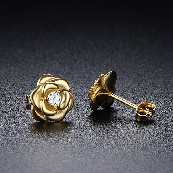 Små Øreringe S925 Sølv Blomsterøreringe til Kvinder Piger, Cubic Zirconia Øreringe Bruskøreringe, Smykkegaver Gold