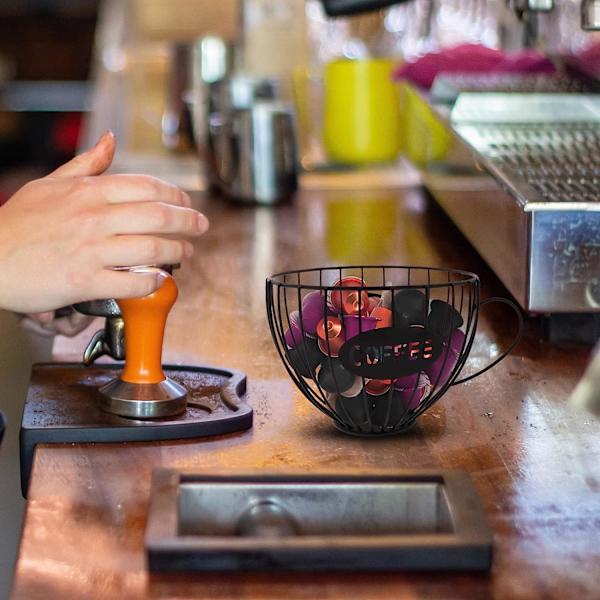 Nordisk stil jern kaffepudeholder, kaffepude opbevaringskop, kaffepude opbevaringskurv til tæller kaffepude opbevaringsholder kaffetilbehør, sort