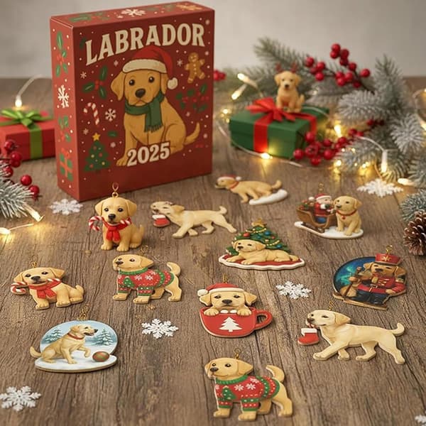 Labrador 2025 Julekalendere, 24 Dages Jule-nedtællingskalender med 2D Akryl Festlige Søde Hundeornamenter, Bedårende Samleobjekter