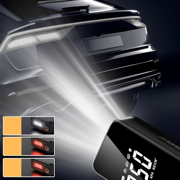 Bærbar Luftkompressor, 6000mAh Mini Elektrisk Luftpumpe, 150PSI Elektrisk Cykelpumpe, Kompressor med Digitalt Display LED Lys og USB C Port