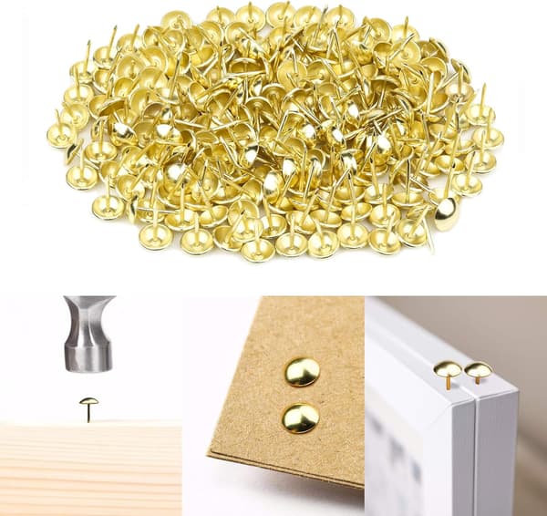 200-pack klädselsspikar, imitationsguld, en storlek