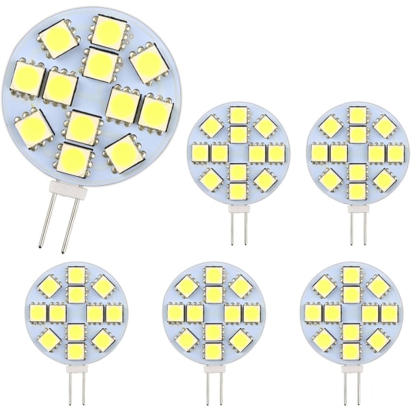 G4 LED-lampa 2W, AC/DC12-24V, 200LM kallvitt 6000K, 12x 5050SMD, 20w halogenekvivalent, icke-dimmbar, G4 runda LED-lampor, 6-pack