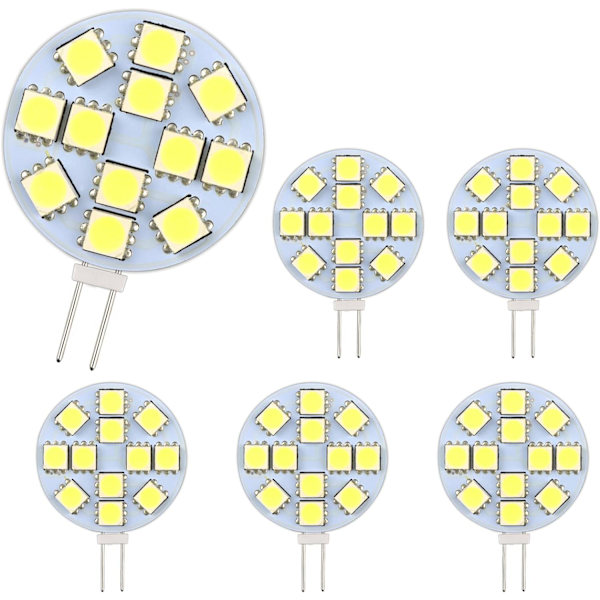 G4 LED-pære 2W, AC/DC12-24V, 200LM kald hvit 6000K, 12x 5050SMD, 20w halogenekvivalent, ikke-dimbar, G4 runde LED-pærer, 6-pakning