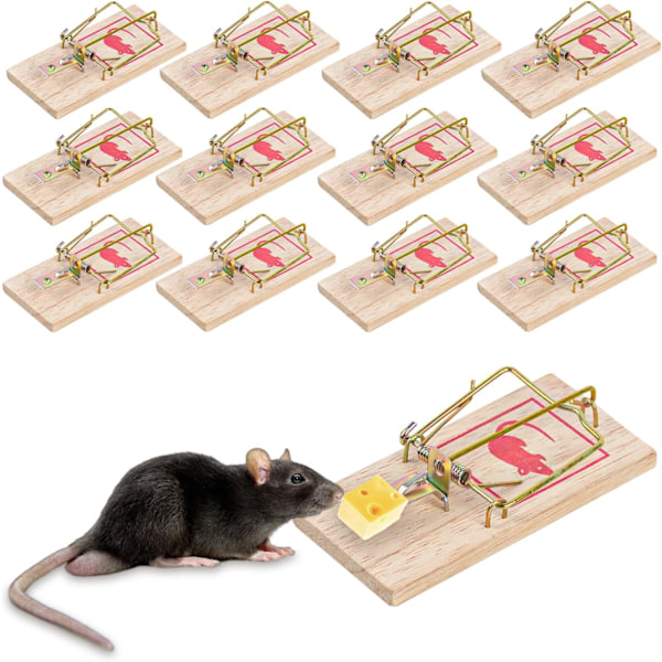 12-pack Musfällor, Musfälla, Återanvändbar Trämusfälla - Storlek 10*4,5*0,6 cm, Vikt: 30 g