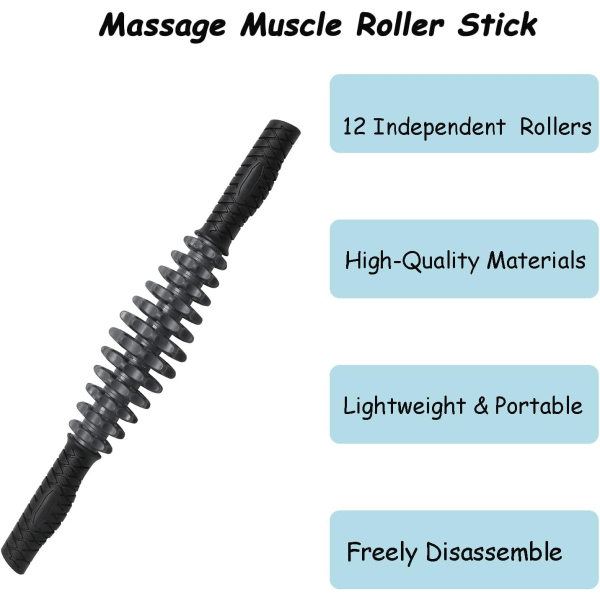 Massage Roller, Cellulite Massager, Ryg, Fascia, Ben, Fod, Nakke Terapi Muskel Roller (Lys Sort)