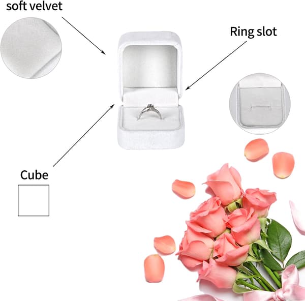 Fløyel ringboks for forlovelsesringer, smykker, bryllupsringer, bryllupsgaver, øredobber (hvit) White