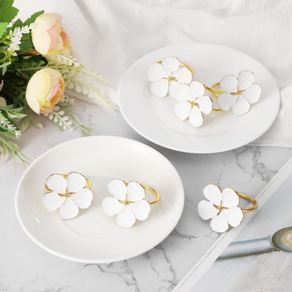 Servettringar, set med 6 blommor Servettringhållare Middagsbord Ringar Elegant prydnad Dukningsdekoration