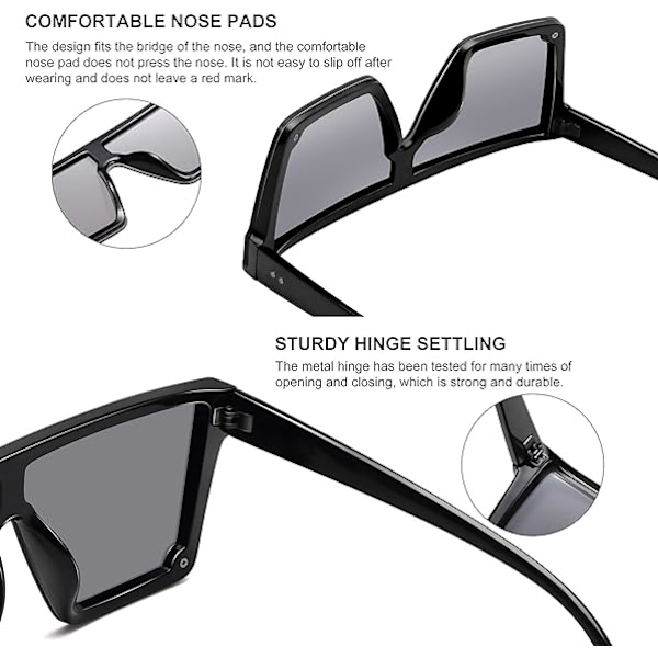 Overdimensjonerte firkantede solbriller Mote siamesisk linse stil Flat Top Shield Shades unisex A