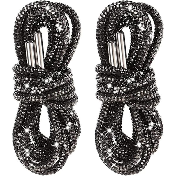 Pakke med 2 glitrende strass-tau runde skolisser, glitrende diamanttau-stropper, bling bling skinnende runde skolisser 120cm