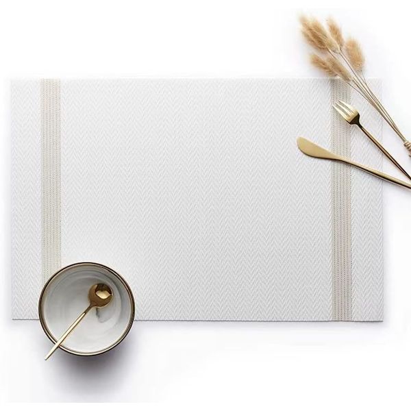 Lyxiga eleganta placemats, placemats set om 6 halkfria tvättbara bordsmattor för hem/matsal dekoration (vit)