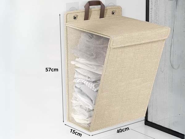 Vikbar tvättkorg för badrum tvättstuga vägg dörr beige beige