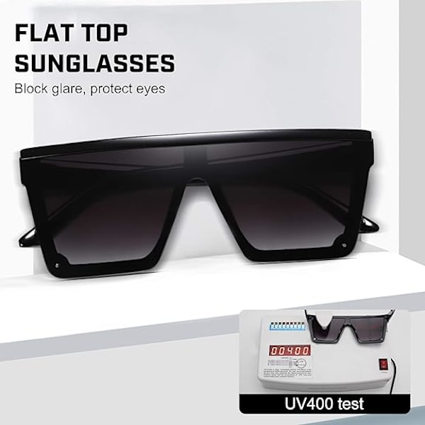 Overdimensjonerte firkantede solbriller Mote siamesisk linse stil Flat Top Shield Shades unisex B