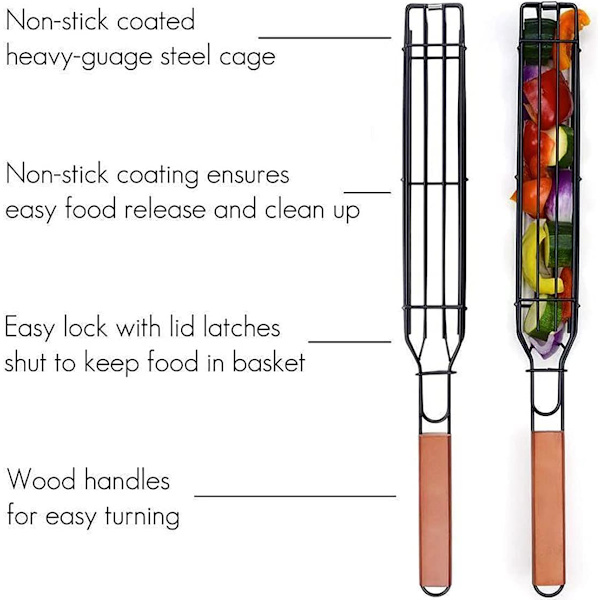 Grillkurv 4 stk Non-stick Kabob Grillkurver med Håndtak BBQ Smoker Rotisserie Kurv